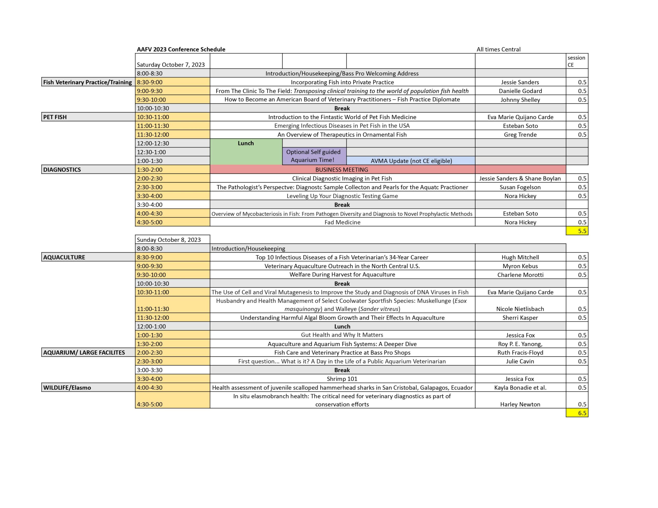 2023 AAFV Conference Lecture Schedule