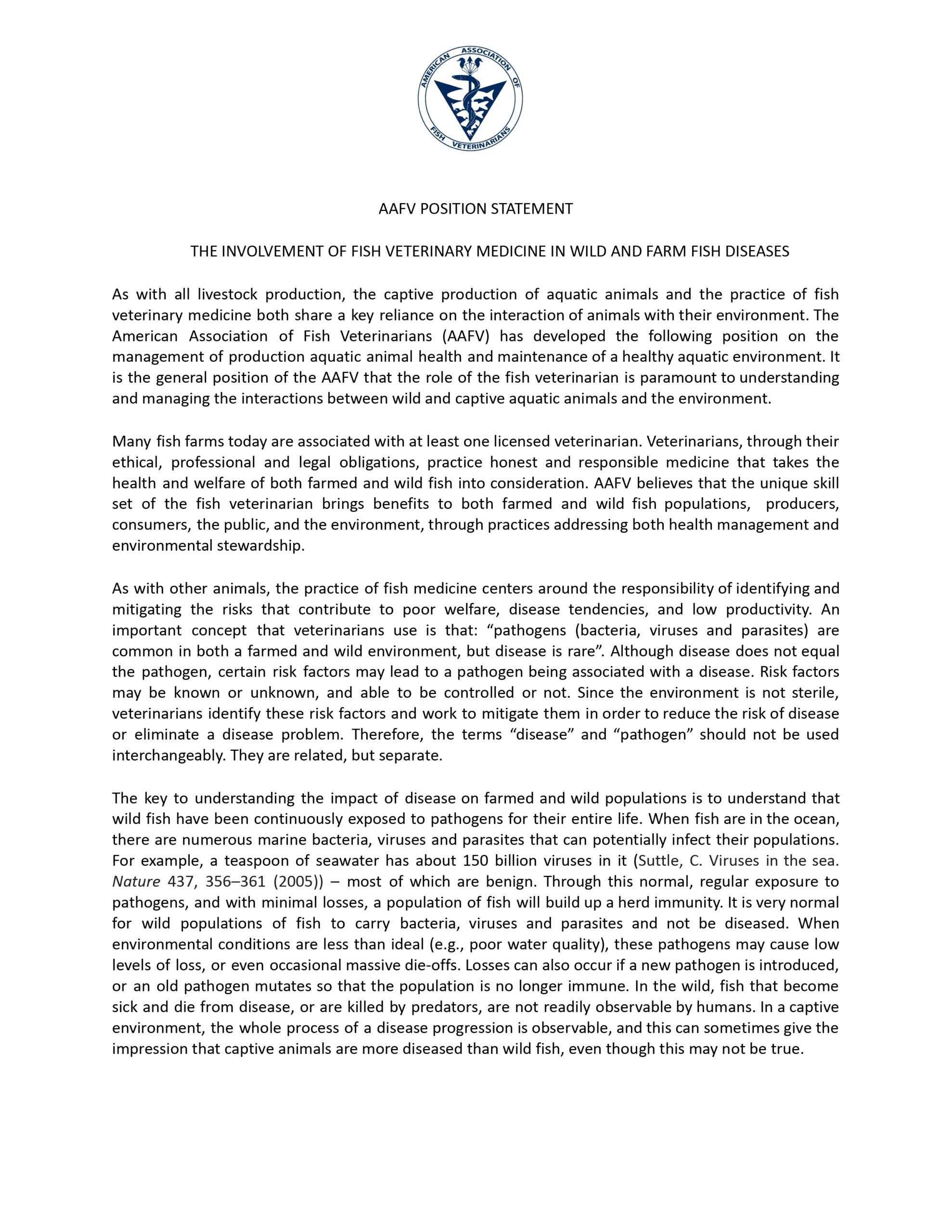 AAFV Statement on The Involvement of Fish Veterinary Medicine in Wild and Farm Fish Diseases_page-0001
